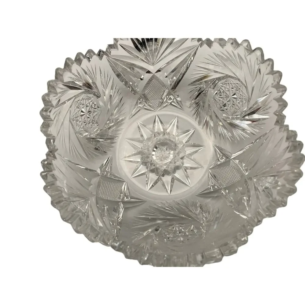 Vintage Crystal Bowl AMERICAN BRILLIANT Pinwheel Cut Saw Tooth 3.25' Tall 7